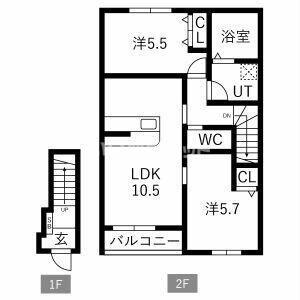 VERTEX市原II(2LDK/2階)の間取り写真