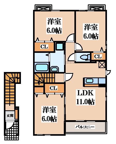 エレガント館 I(3LDK/2階)の間取り写真
