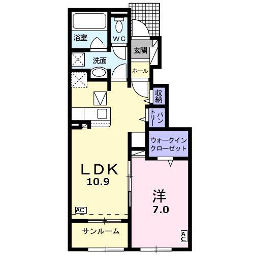 カンパネルラ B棟(1LDK/1階)の間取り写真
