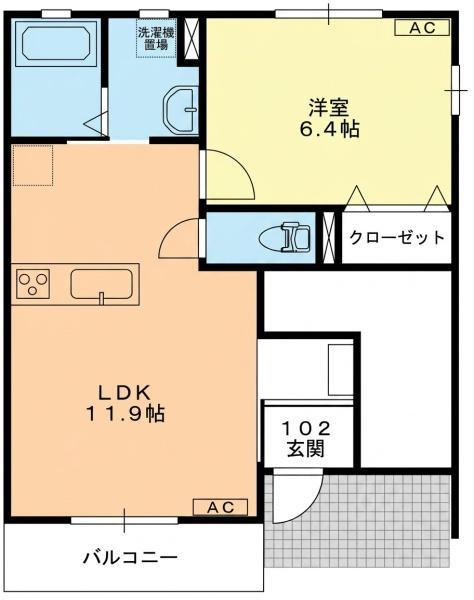 サンパル(1LDK/1階)の間取り写真