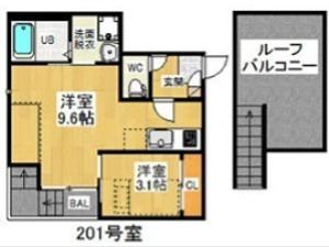GRANDTIC名古屋山王(1LDK/2階)の間取り写真