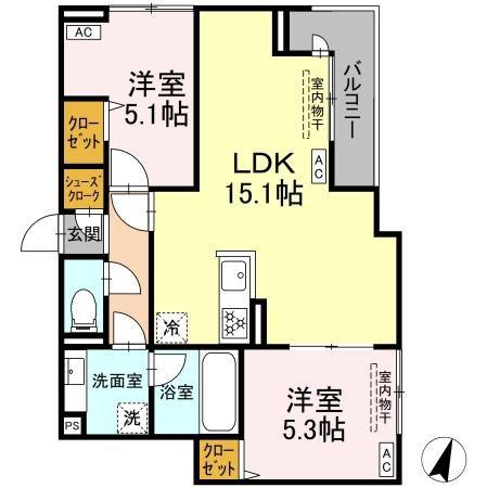 セレスティア船橋II(2LDK/3階)の間取り写真