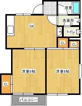 ハイツリバーサイド(2DK/1階)の間取り写真