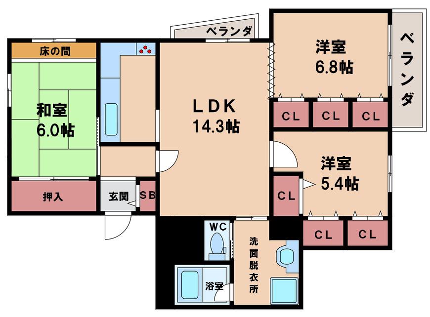 シャトーヌーボーテ吉祥苑(3LDK/1階)の間取り写真