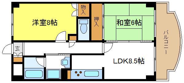 サンビレッジII(2LDK/7階)の間取り写真