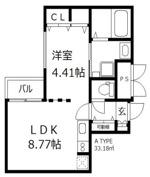 グレージュ大橋(1LDK/3階)の間取り写真