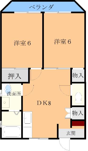 佐川ハイツ(2DK/2階)の間取り写真
