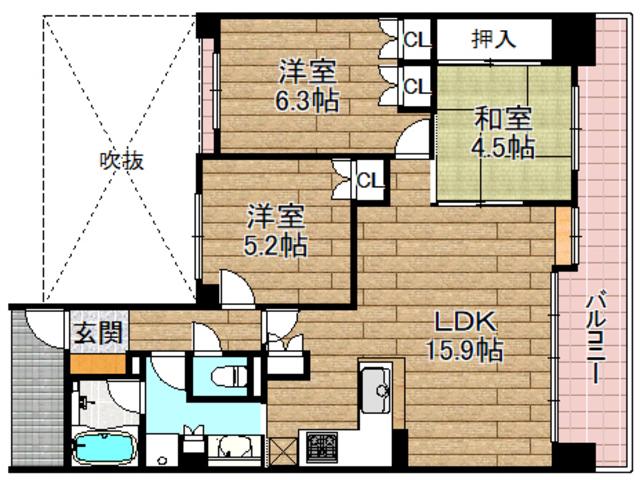 ルネ高槻(3LDK/6階)の間取り写真