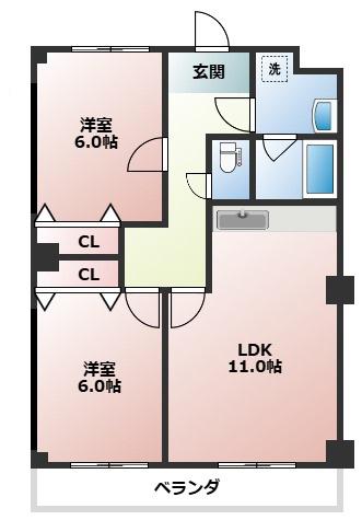セジュール小木(2LDK/3階)の間取り写真