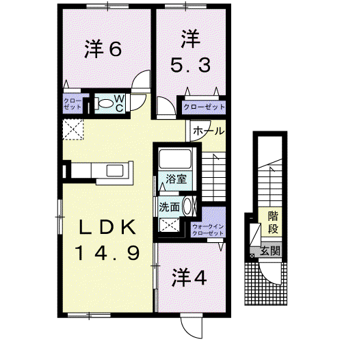 カーサ ペオーニア(3LDK/2階)の間取り写真