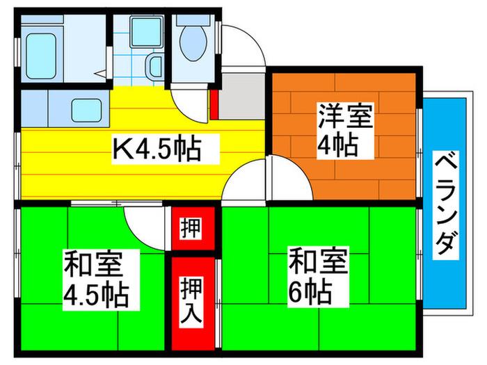 アーバン岩井(3K/1階)の間取り写真