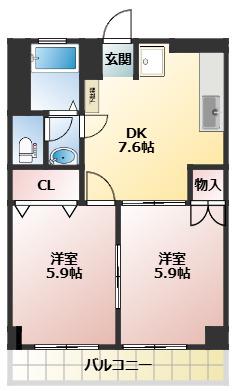 戸塚サンパレス(2DK/3階)の間取り写真