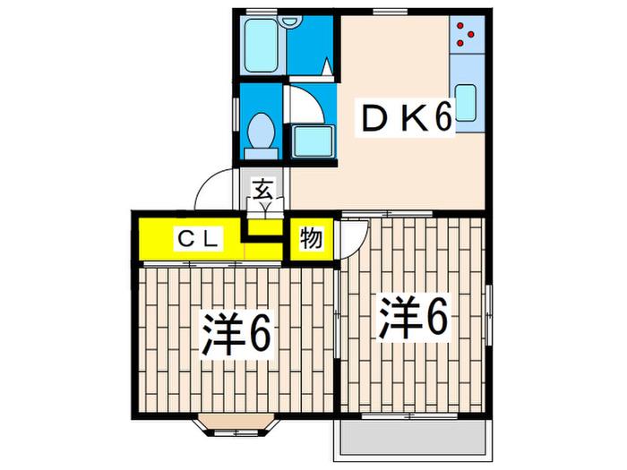 タウンハウスK-C棟(2DK/2階)の間取り写真