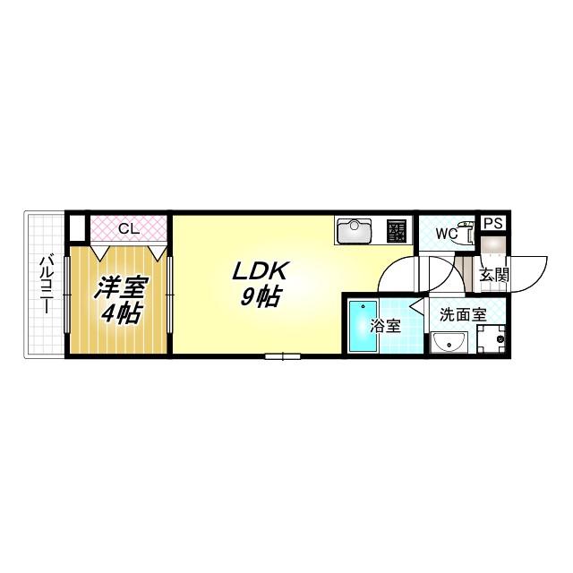 ジーメゾン柏原国分(1LDK/1階)の間取り写真