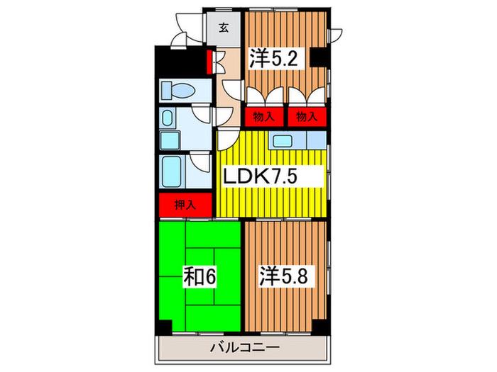 岸町コーポ(3LDK/6階)の間取り写真