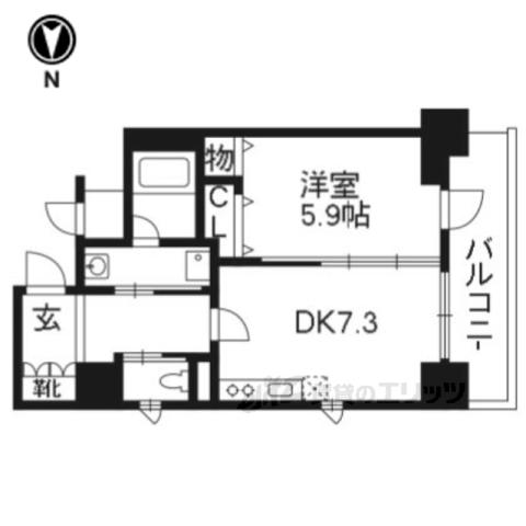ベラジオ五条堀川Ⅲ(1DK/5階)の間取り写真
