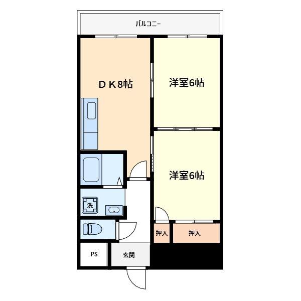 かねまつ南巽マンション(2DK/4階)の間取り写真