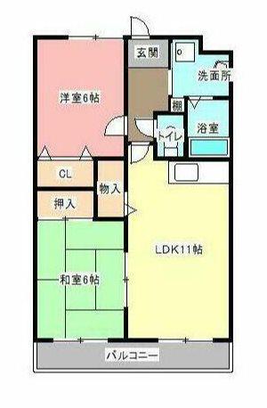 ボヌール上西III(2LDK/2階)の間取り写真