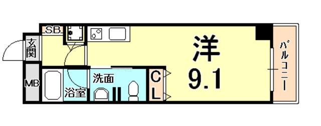 GROOVE MUKOGAWA(ワンルーム/9階)の間取り写真