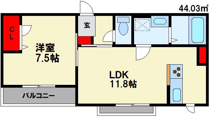 セカンドタワー(1LDK/3階)の間取り写真