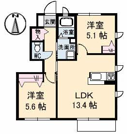 コンフォールII D棟(2LDK/1階)の間取り写真