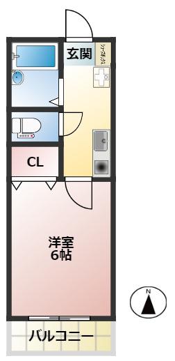 ハイツ六本木(1K/2階)の間取り写真