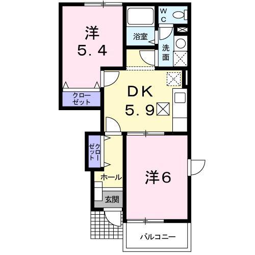 エヴァーグリーンI(2DK/1階)の間取り写真