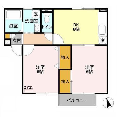 クレアンヌーヴ(2DK/2階)の間取り写真