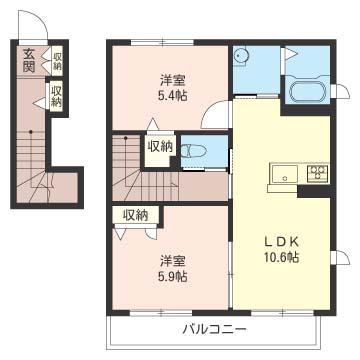 ルシェッロ緑園(2LDK/2階)の間取り写真