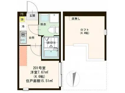 ハーモニーテラス北綾瀬II(1K/2階)の間取り写真