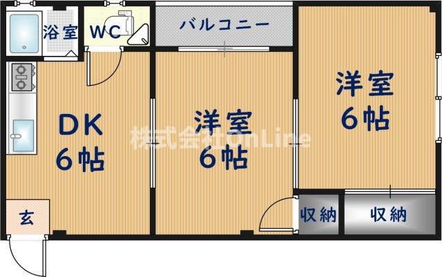 ハピネス加美(2DK/4階)の間取り写真