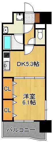 ニューシティアパートメンツ南小倉II(1DK/6階)の間取り写真