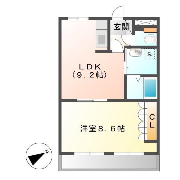 グランドハイム福田(1LDK/2階)の間取り写真