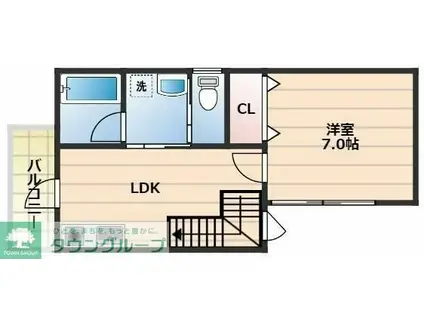 ツインズ(1DK/2階)の間取り写真