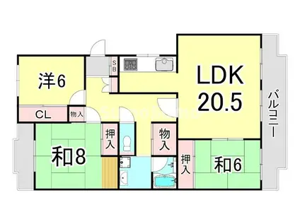 花園マンション(3LDK/2階)の間取り写真