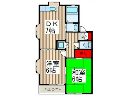 イースト芝(2DK/1階)の間取り写真