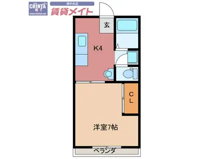TWIN COURT B棟(1K/2階)の間取り写真