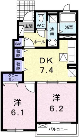 エテルノ・アロッジオ壱番館(2DK/1階)の間取り写真