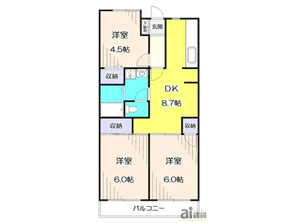 ヴェルカーサA号棟(3DK/2階)の間取り写真