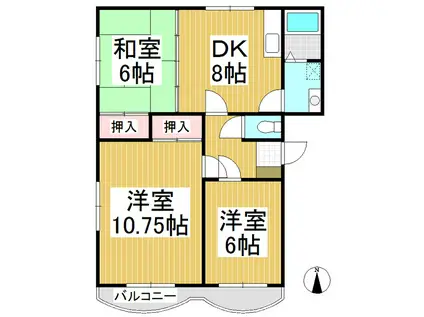アメニティニシザワ(3DK/1階)の間取り写真