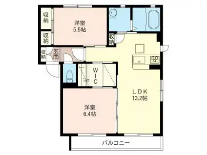 プリムヴェールVI(2LDK/1階)の間取り写真