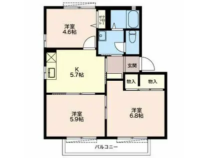 プラテア III(3K/1階)の間取り写真