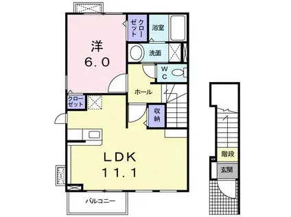 クロワール・リアンIII(1LDK/2階)の間取り写真