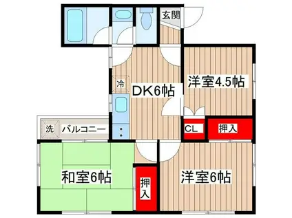 ウィーンハイツ B棟(3DK/2階)の間取り写真