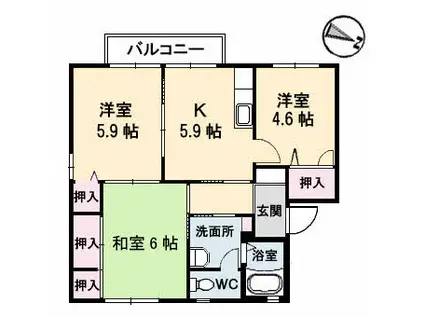 ディアス飛鳥B(3DK/1階)の間取り写真