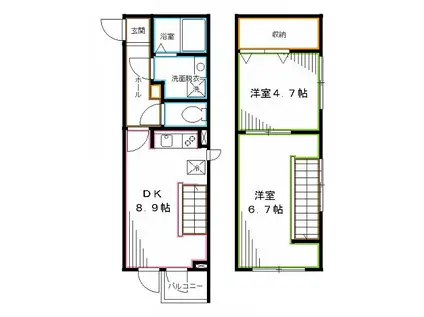 LA FLECHE 中野坂上(2DK/3階)の間取り写真