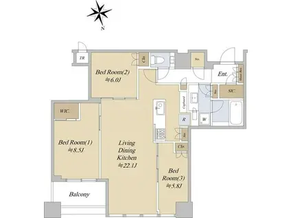 白金ザ・スカイ(3LDK/44階)の間取り写真
