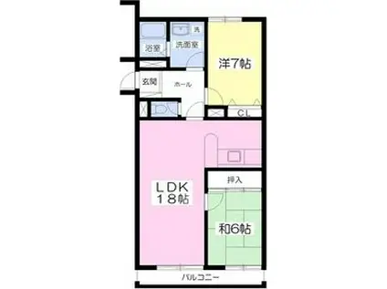 ヴェルデュール山の手(2LDK/1階)の間取り写真