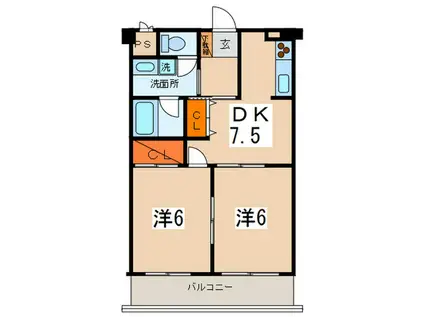 ルピナス相模が丘(2DK/2階)の間取り写真