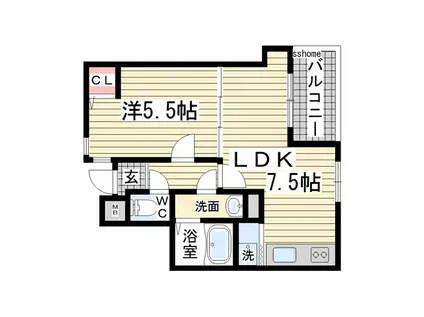 フェリス六甲(1LDK/2階)の間取り写真